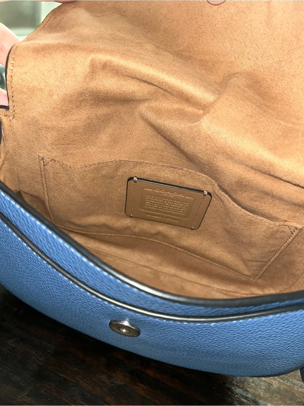 Coach Blue Pebbled Leather Saddle Crossbody with Black Strap
